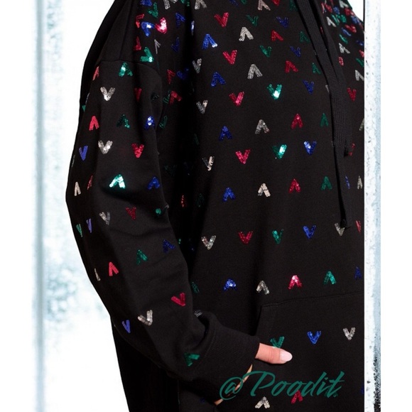 Oversized black hooded sequin pullover M L - Picture 6 of 7